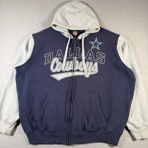 Vintage Dallas Cowboys NFL Football Full Zip Hoodie Jacket Mens 2XL Navy Grey